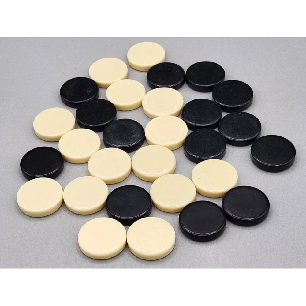 Vintage Lot of 29 Backgammon Chips Lot White Cream & Black 3/4